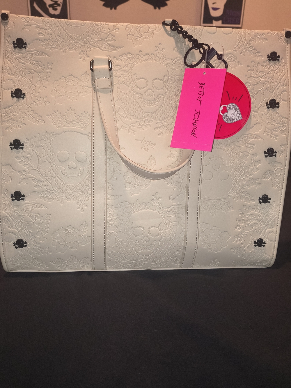 Betsey Johnson White Embossed Skull Tote